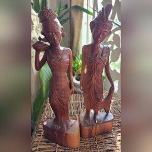 Wooden Carved Figurines Female Male 12"
